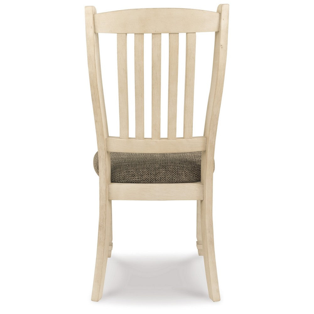 Bolan Dining Side Chair Set of 2 with Rake Back, Polyester, White Wood