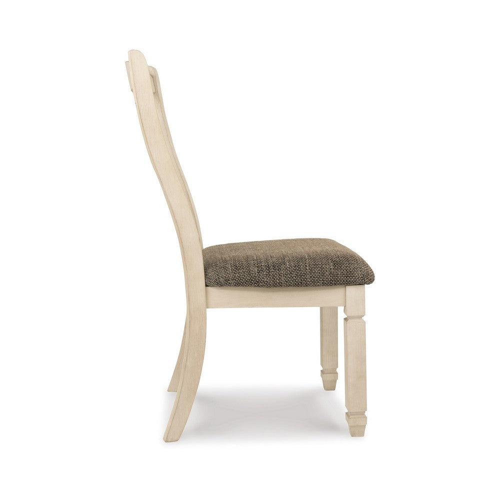 Bolan Dining Side Chair Set of 2 with Rake Back, Polyester, White Wood