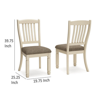 Bolan Dining Side Chair Set of 2 with Rake Back, Polyester, White Wood