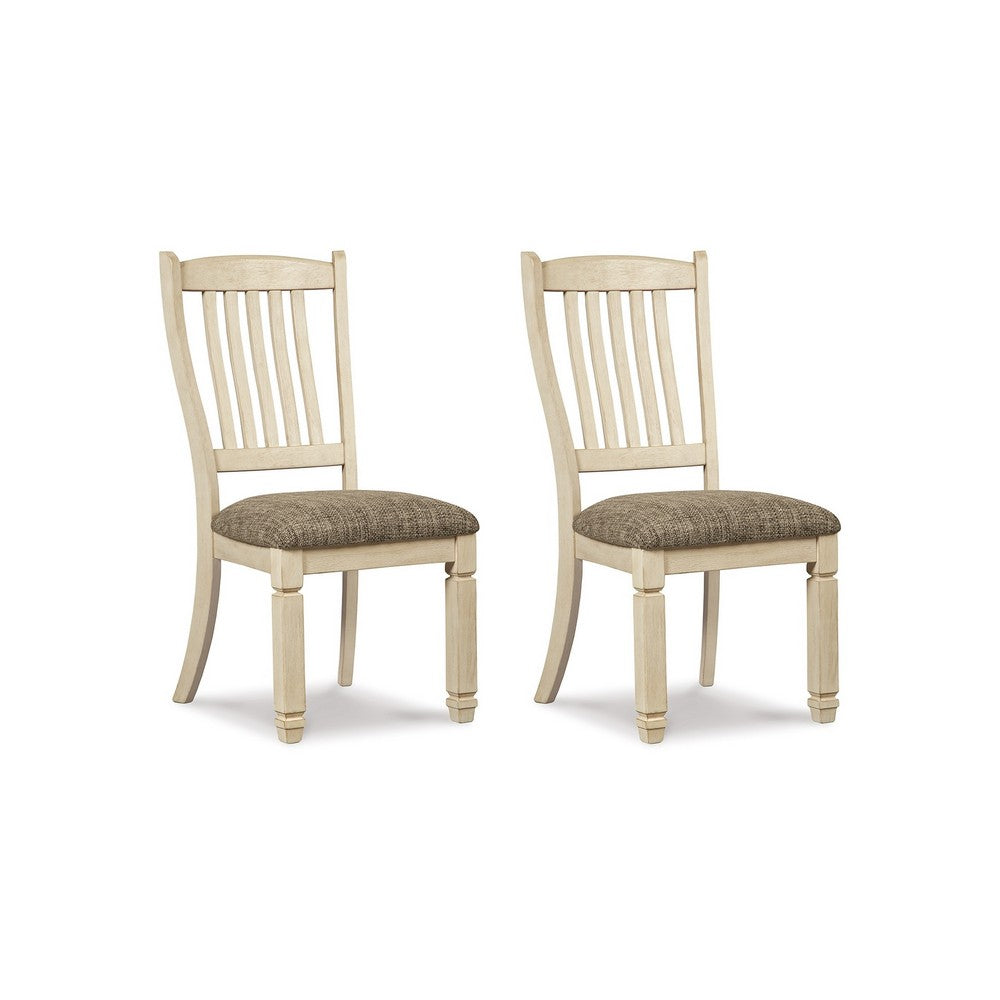 Bolan Dining Side Chair Set of 2 with Rake Back, Polyester, White Wood