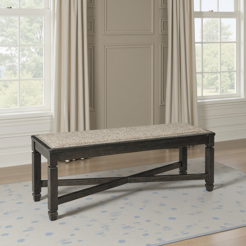 Trekk Dining Bench, X-Stretcher and Nailhead Trim, Black Wood, 50 Inch