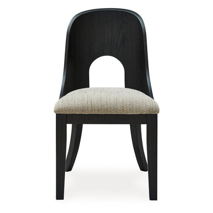 Robeck Dining Side Chair Set of 2, Herringbone Polyester, Black Wood