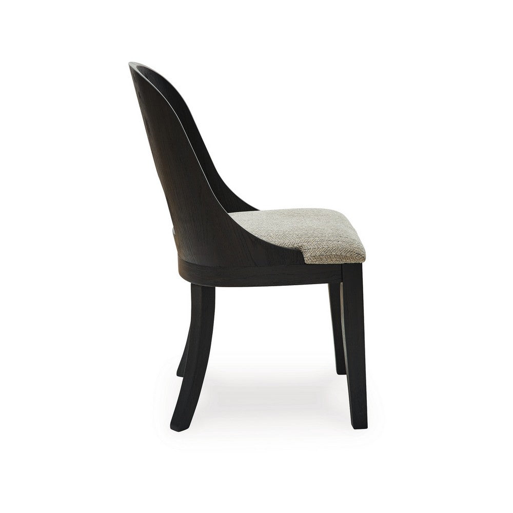 Robeck Dining Side Chair Set of 2, Herringbone Polyester, Black Wood