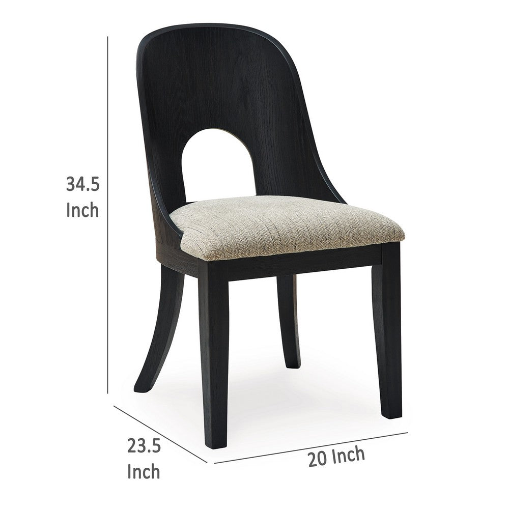 Robeck Dining Side Chair Set of 2, Herringbone Polyester, Black Wood