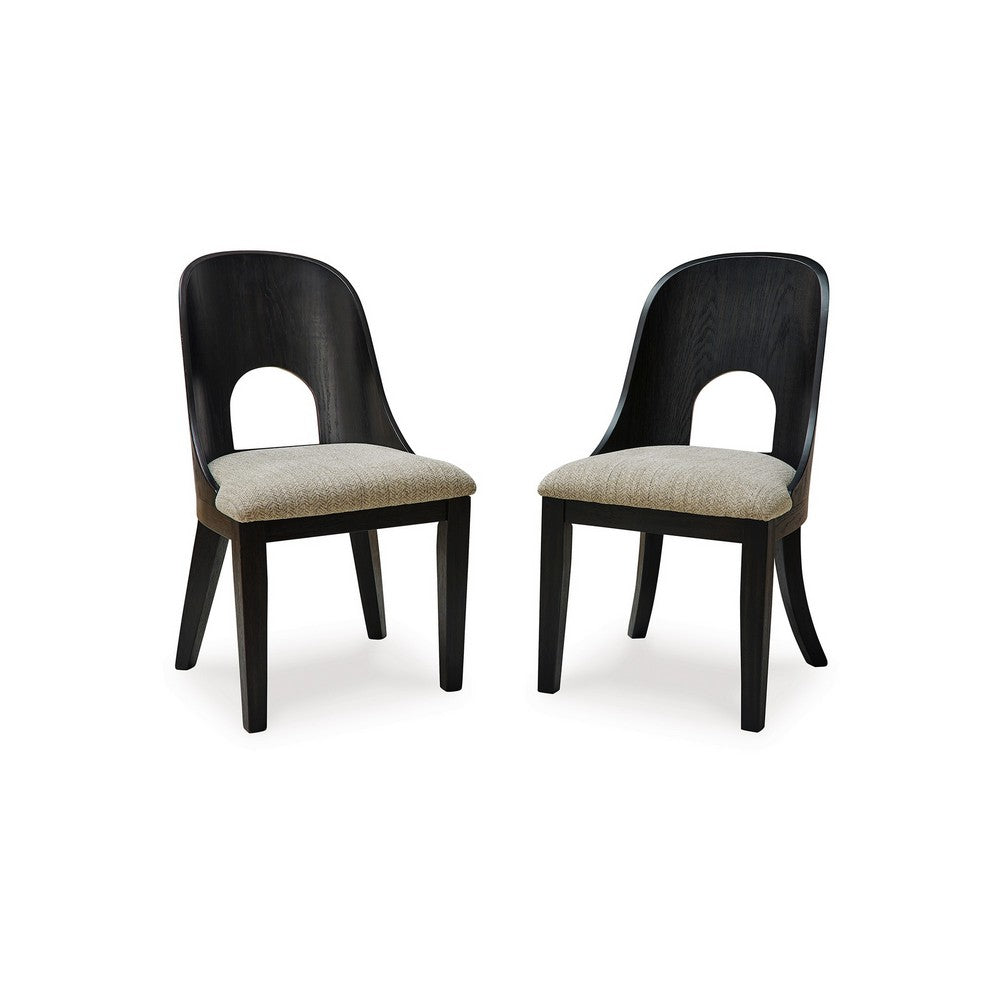 Robeck Dining Side Chair Set of 2, Herringbone Polyester, Black Wood