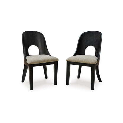 Robeck Dining Side Chair Set of 2, Herringbone Polyester, Black Wood