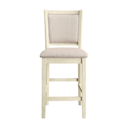 Han Counter Chair Set of 2, Beige Fabric, Ivory Solid Rubberwood