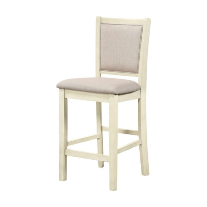 Han Counter Chair Set of 2, Beige Fabric, Ivory Solid Rubberwood