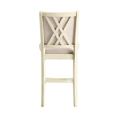 Han Counter Chair Set of 2, Beige Fabric, Ivory Solid Rubberwood