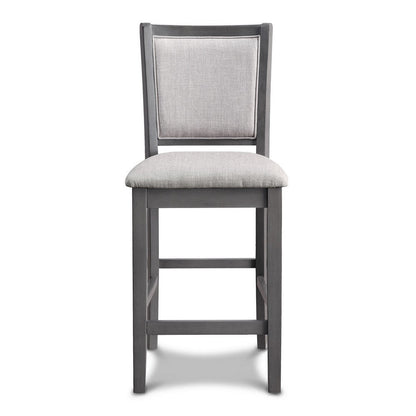 Han Counter Chair Set of 2, Light Gray Fabric, Dark Gray Solid Wood