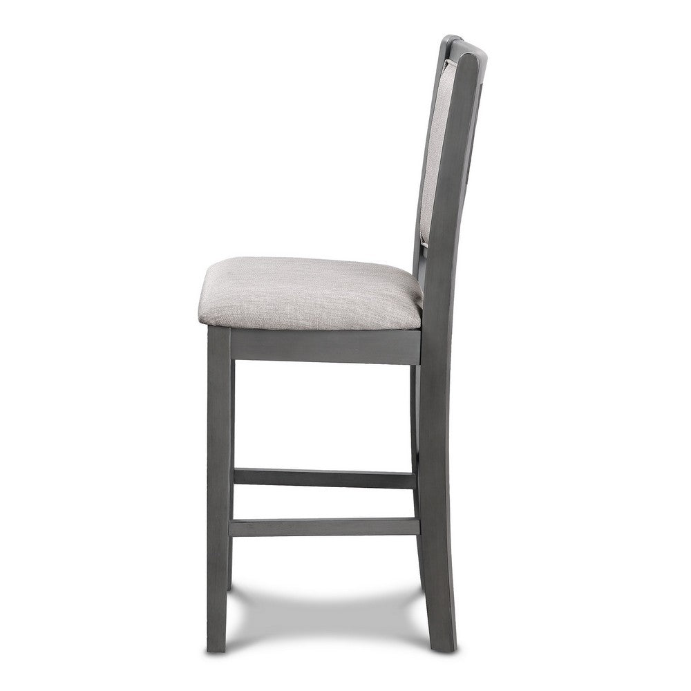 Han Counter Chair Set of 2, Light Gray Fabric, Dark Gray Solid Wood