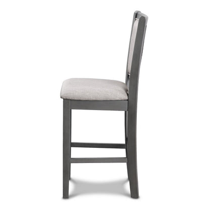 Han Counter Chair Set of 2, Light Gray Fabric, Dark Gray Solid Wood