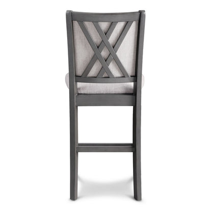 Han Counter Chair Set of 2, Light Gray Fabric, Dark Gray Solid Wood