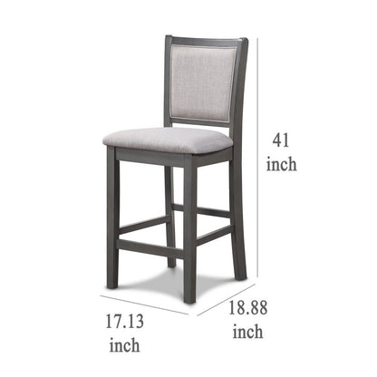 Han Counter Chair Set of 2, Light Gray Fabric, Dark Gray Solid Wood