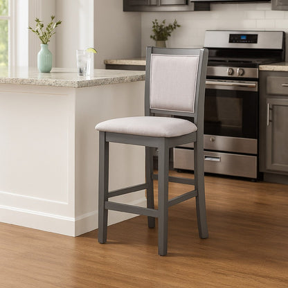 Han Counter Chair Set of 2, Light Gray Fabric, Dark Gray Solid Wood