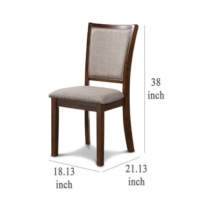 Han Dining Chair Set of 2, Light Brown Fabric, Cherry Brown Solid Wood