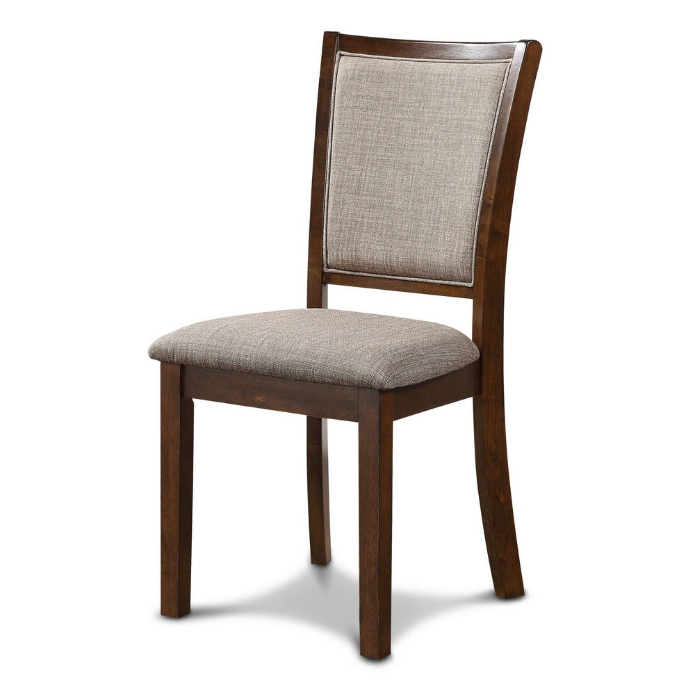 Han Dining Chair Set of 2, Light Brown Fabric, Cherry Brown Solid Wood