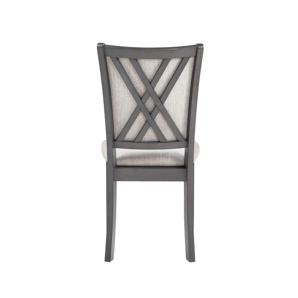 Han Dining Chair Set of 2, Light Gray Fabric, Dark Gray Solid Wood