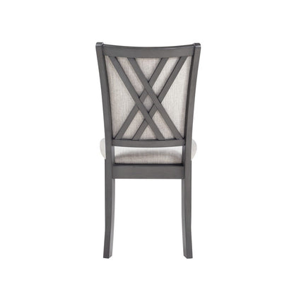 Han Dining Chair Set of 2, Light Gray Fabric, Dark Gray Solid Wood