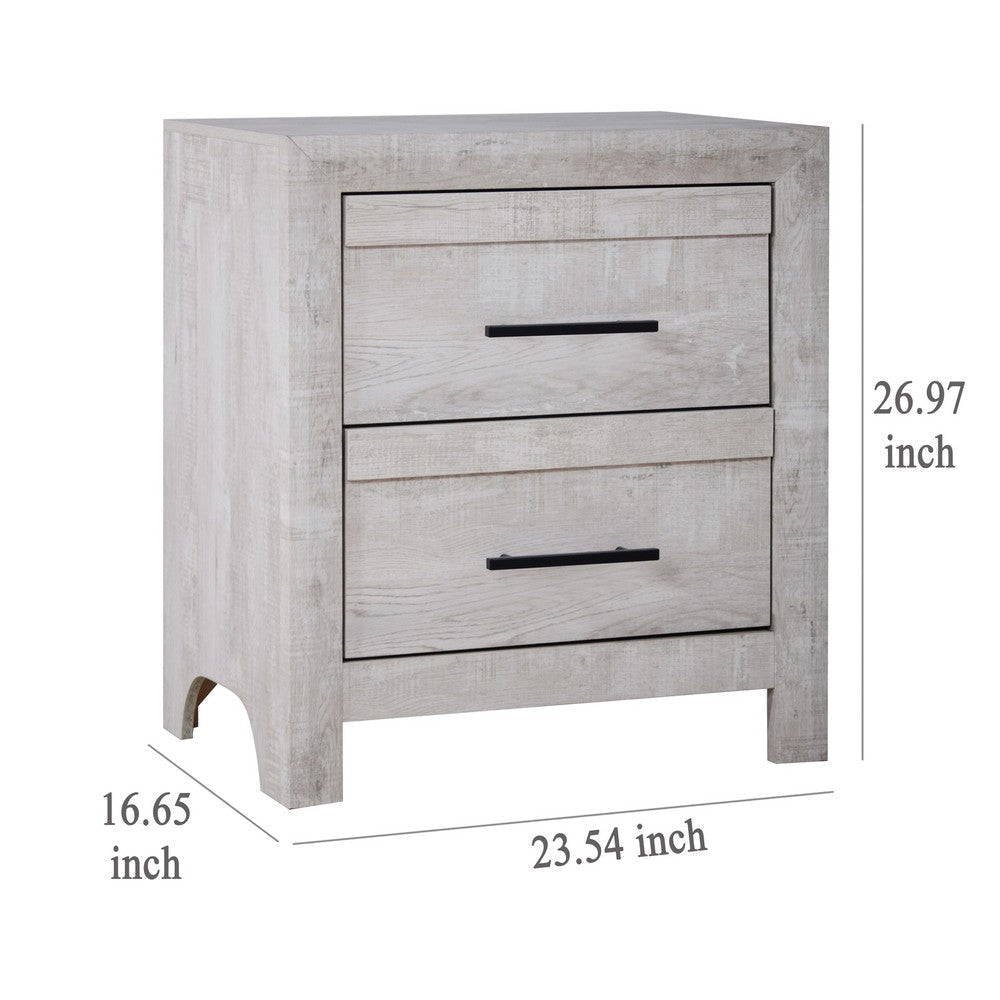 Bisca Nightstand, 2 Drawers, Black Handles, Light Gray Wood, 27 Inch