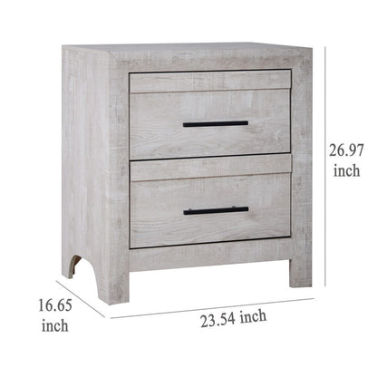 Bisca Nightstand, 2 Drawers, Black Handles, Light Gray Wood, 27 Inch