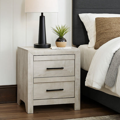 Bisca Nightstand, 2 Drawers, Black Handles, Light Gray Wood, 27 Inch