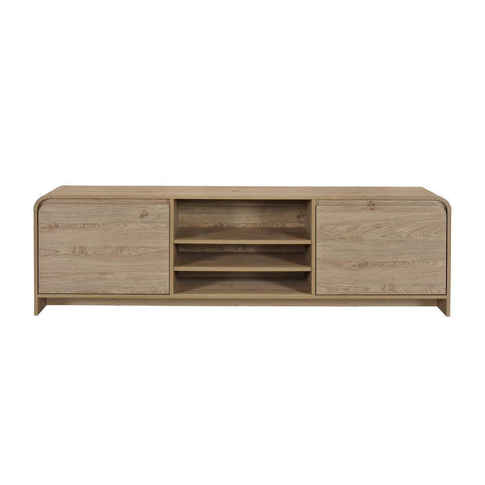 Maria TV Stand Media Cabinet, 2 Drawer and Shelves, Beige Wood 71 Inch