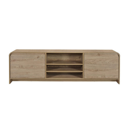 Maria TV Stand Media Cabinet, 2 Drawer and Shelves, Beige Wood 71 Inch