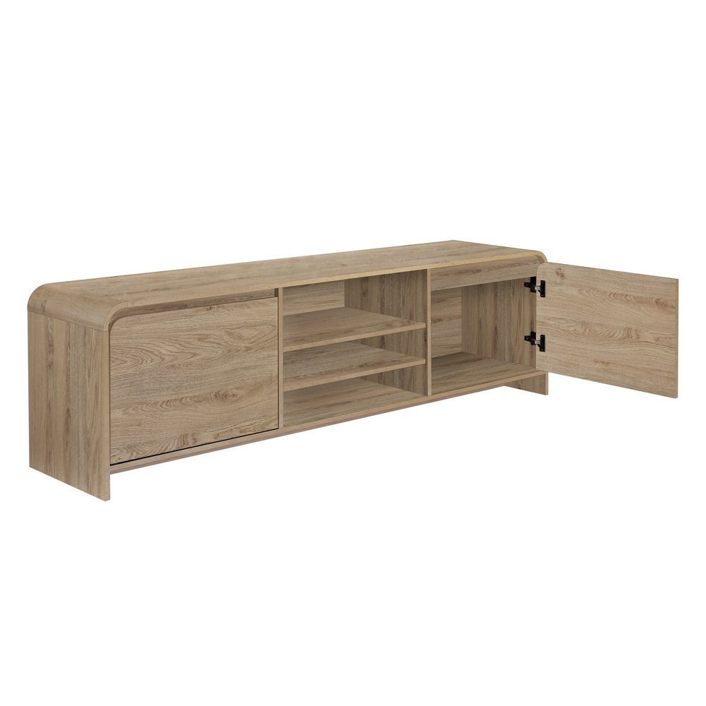 Maria TV Stand Media Cabinet, 2 Drawer and Shelves, Beige Wood 71 Inch