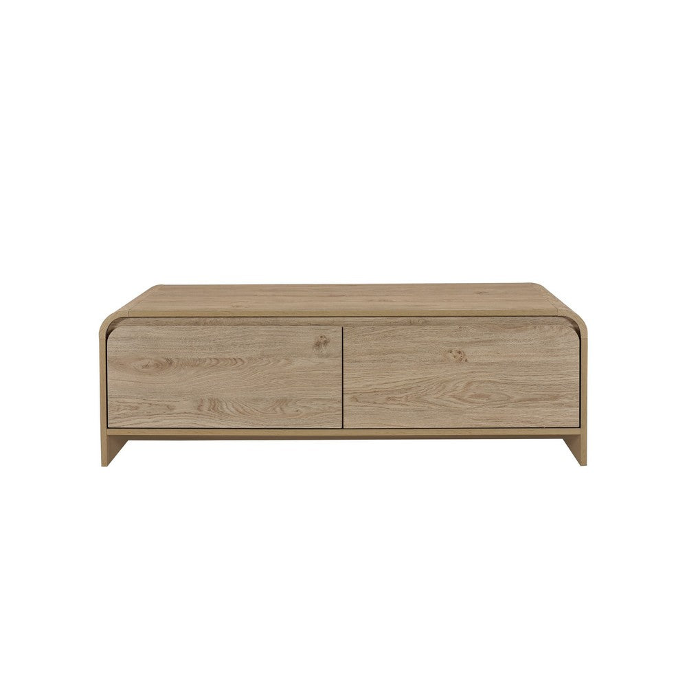 Maria Coffee Table, 2 Drawer and Waterfall Style, Beige Wood 47 Inch