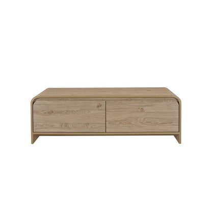 Maria Coffee Table, 2 Drawer and Waterfall Style, Beige Wood 47 Inch