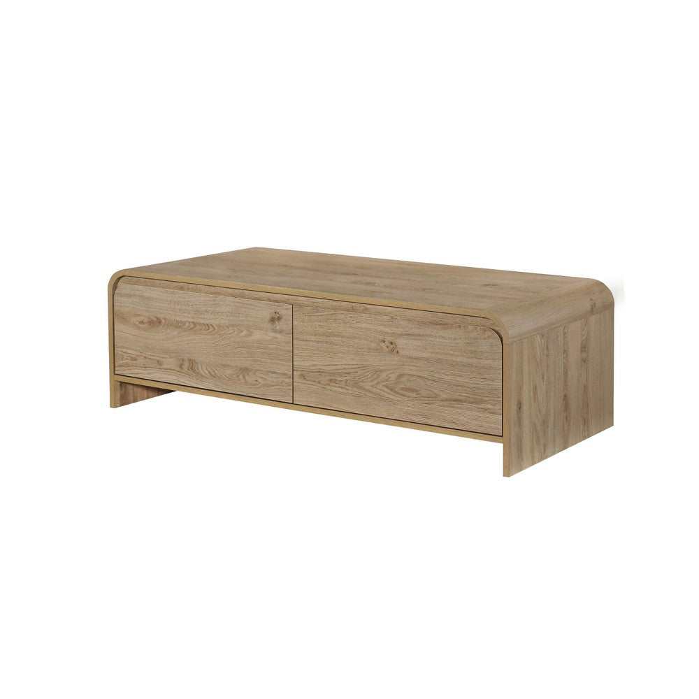 Maria Coffee Table, 2 Drawer and Waterfall Style, Beige Wood 47 Inch