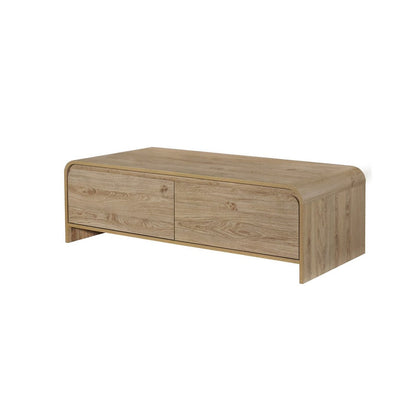 Maria Coffee Table, 2 Drawer and Waterfall Style, Beige Wood 47 Inch