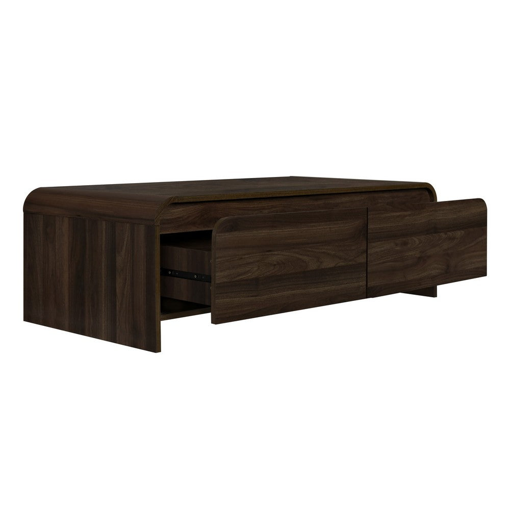 Maria Coffee Table, 2 Drawer and Waterfall Style, Brown Wood 47 Inch