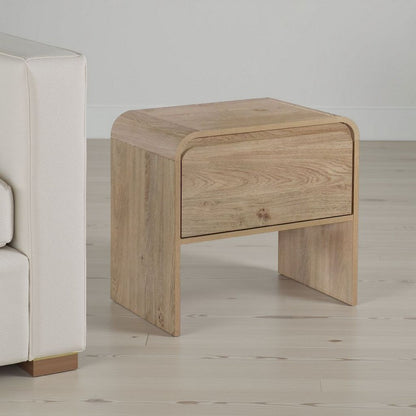 Maria Side End Table, Drawer and Waterfall Style, Brown Wood 22 Inch