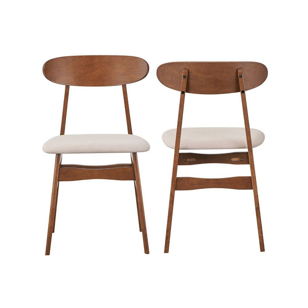 Rocco Dining Chair Set of 2, Curved Oval Backrest, Brown Rubberwood