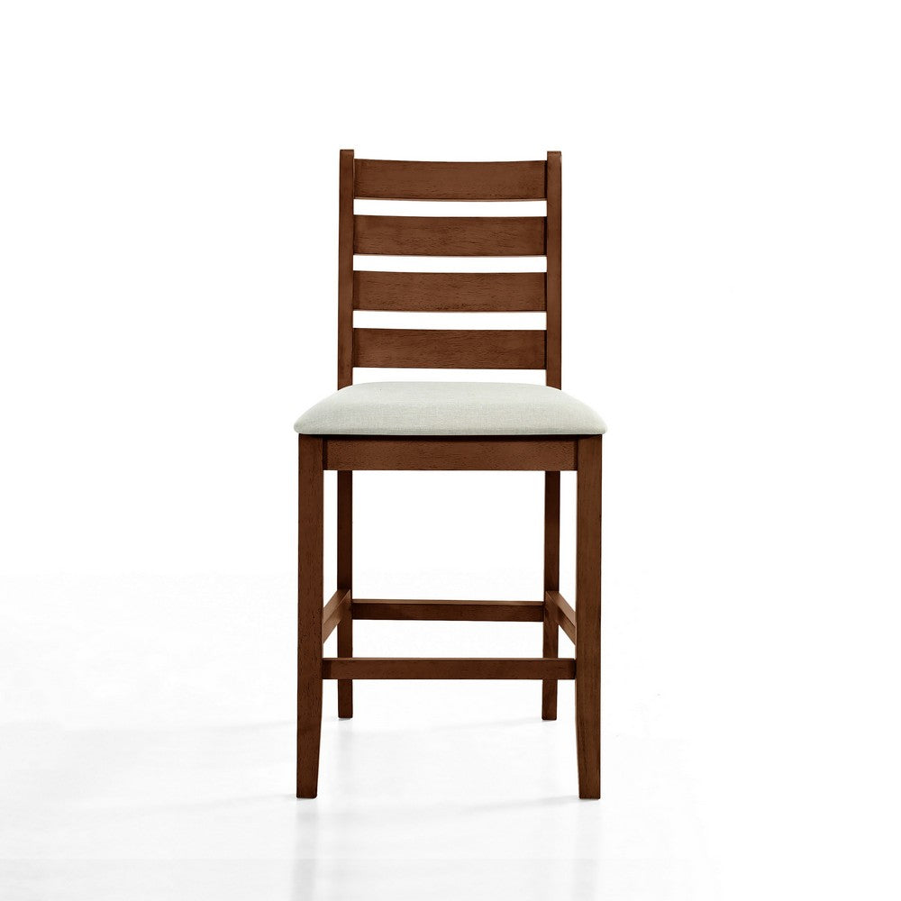 Accai Counter Height Chair Set of 2, Beige Polyester, Brown Rubberwood