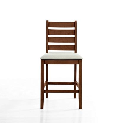 Accai Counter Height Chair Set of 2, Beige Polyester, Brown Rubberwood
