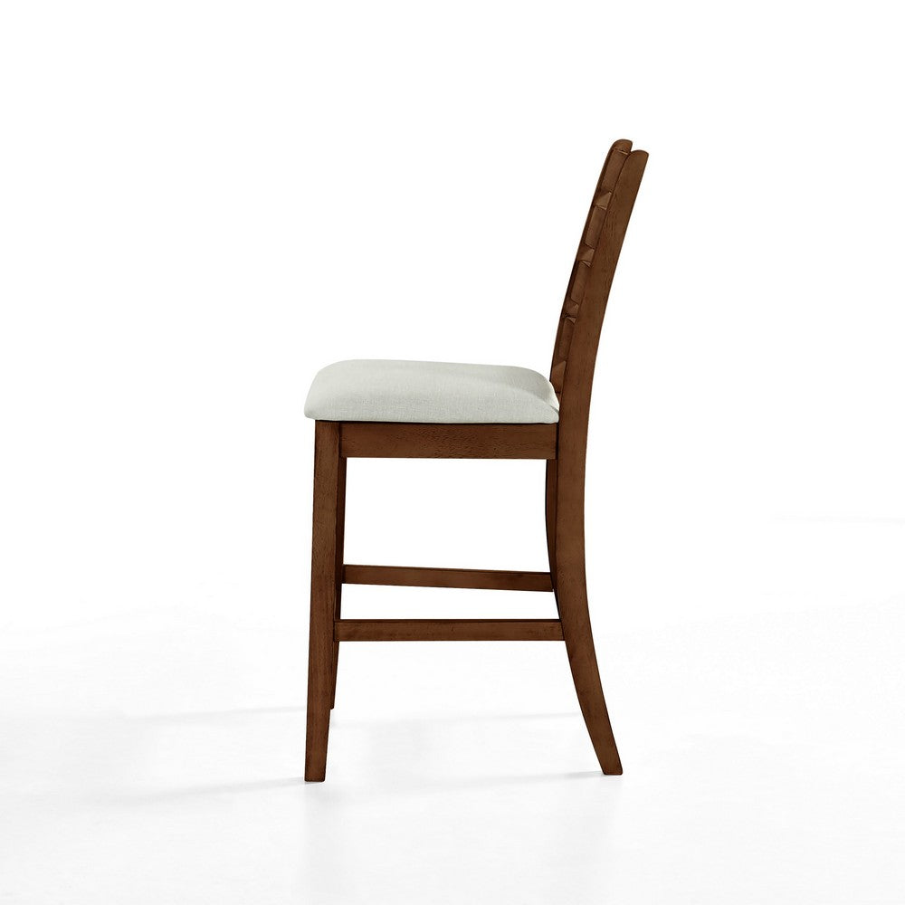 Accai Counter Height Chair Set of 2, Beige Polyester, Brown Rubberwood