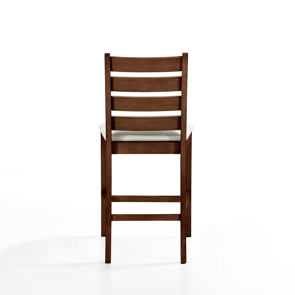 Accai Counter Height Chair Set of 2, Beige Polyester, Brown Rubberwood