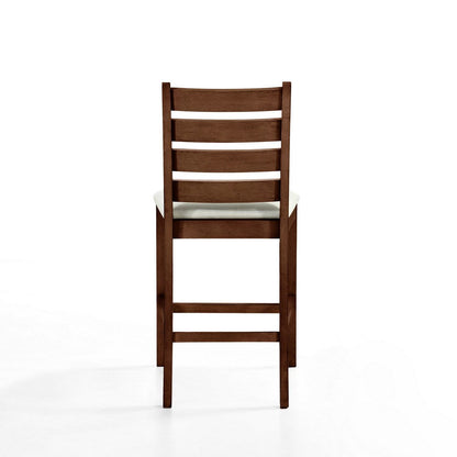 Accai Counter Height Chair Set of 2, Beige Polyester, Brown Rubberwood