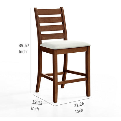 Accai Counter Height Chair Set of 2, Beige Polyester, Brown Rubberwood