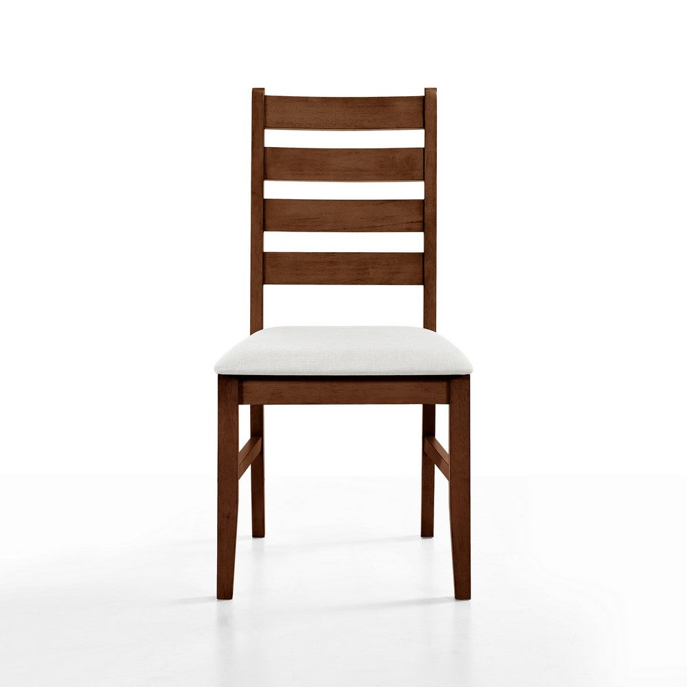 Accai Dining Chair Set of 2, Beige Polyester, Walnut Brown Rubberwood