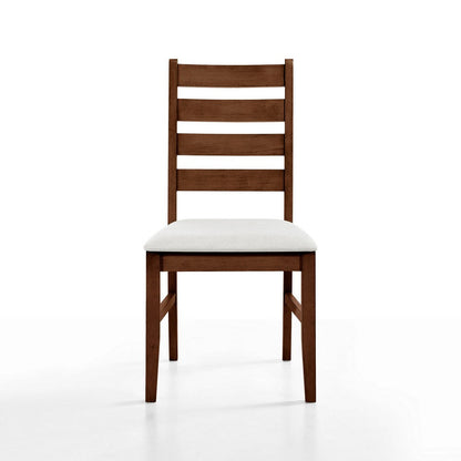 Accai Dining Chair Set of 2, Beige Polyester, Walnut Brown Rubberwood