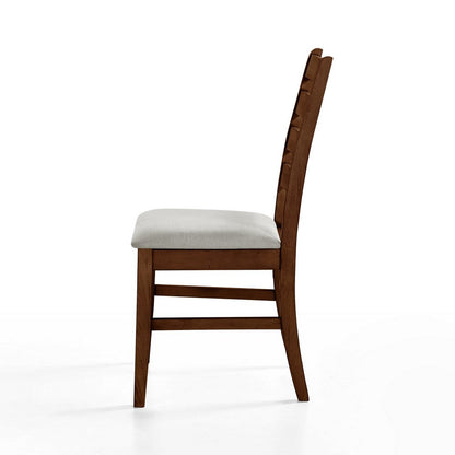 Accai Dining Chair Set of 2, Beige Polyester, Walnut Brown Rubberwood
