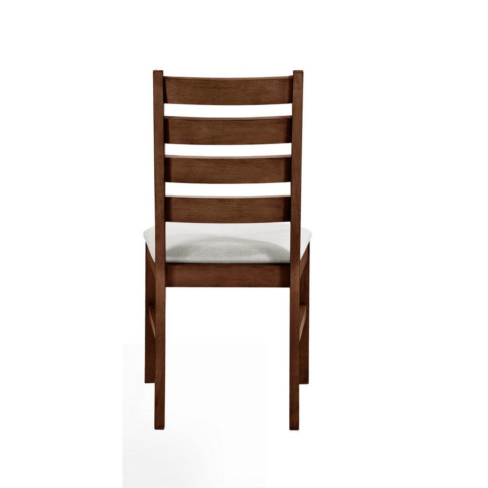 Accai Dining Chair Set of 2, Beige Polyester, Walnut Brown Rubberwood