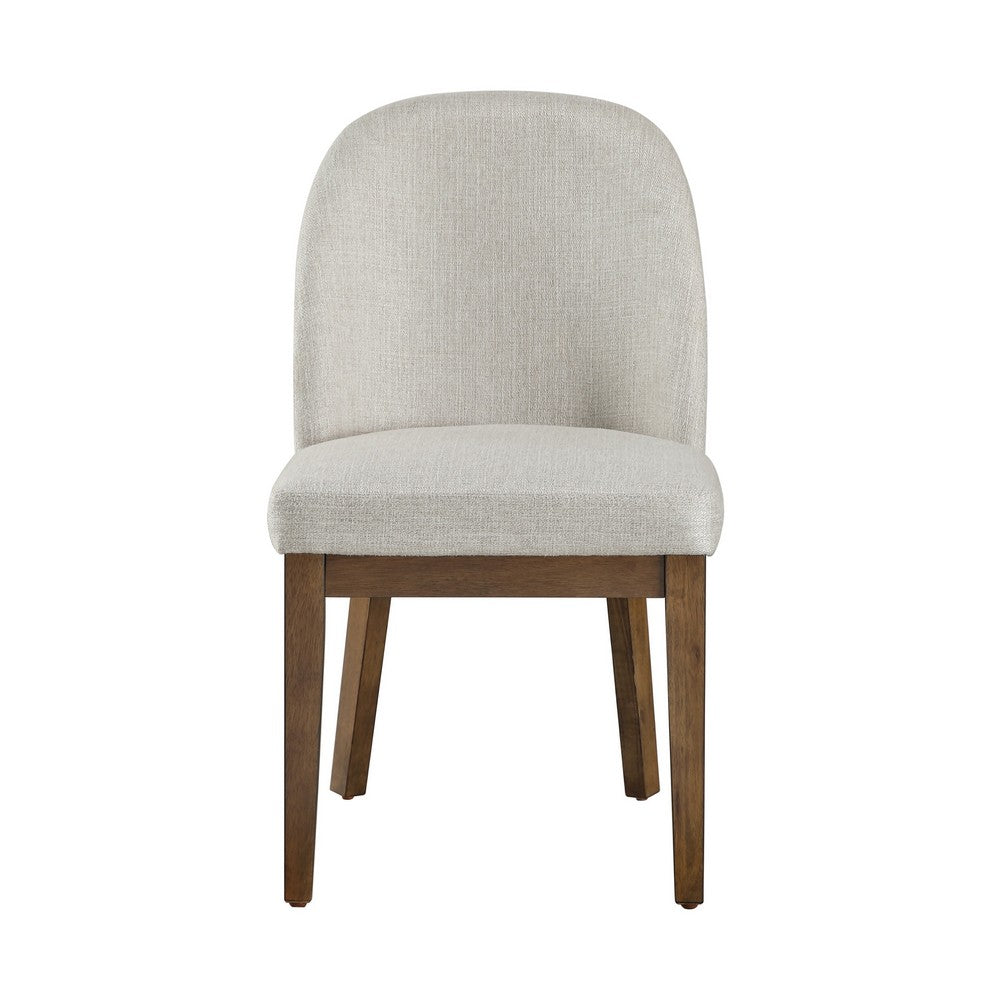 Enix Dining Chair Set of 2, Curved Back, Brown Wood, Gray Polyester