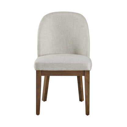 Enix Dining Chair Set of 2, Curved Back, Brown Wood, Gray Polyester