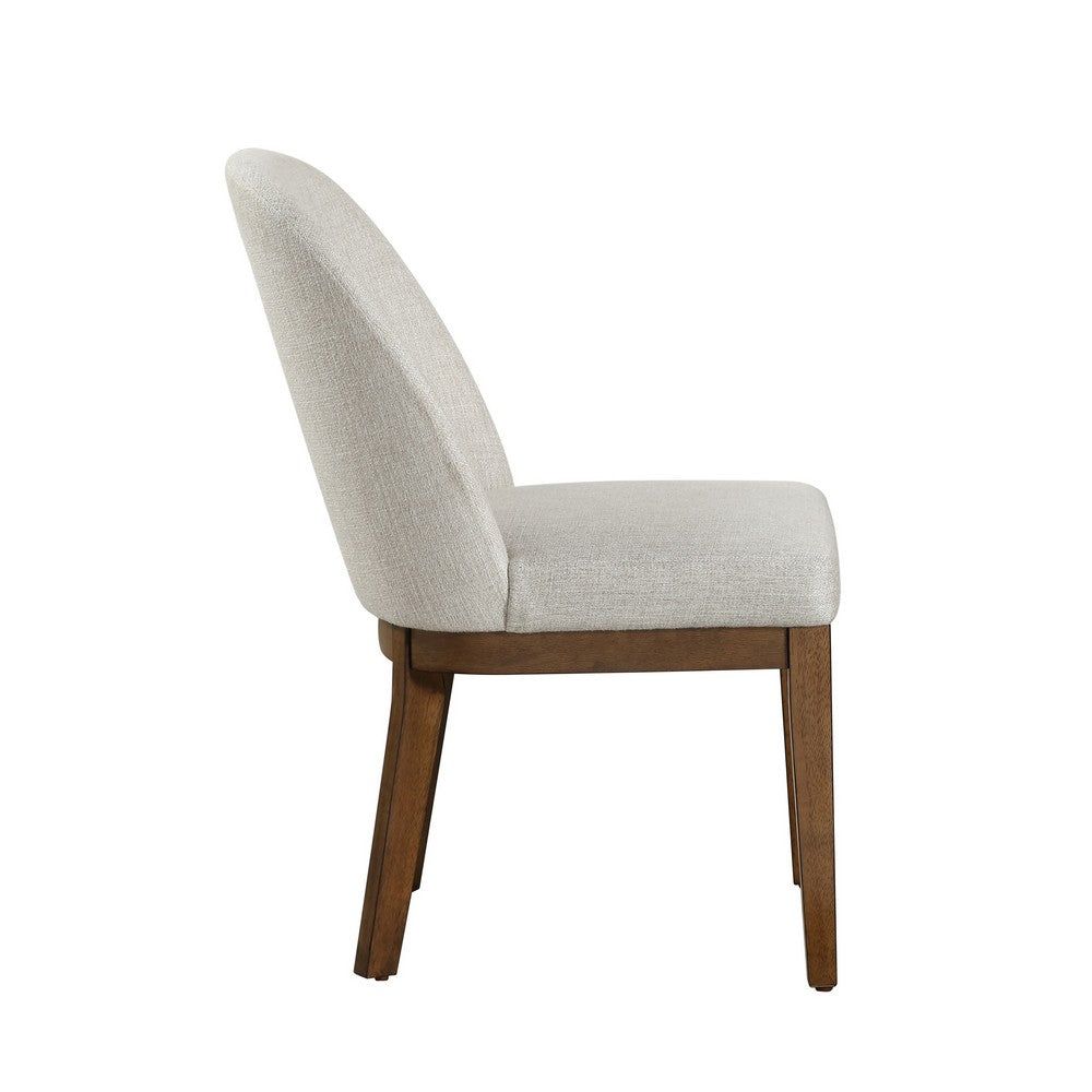 Enix Dining Chair Set of 2, Curved Back, Brown Wood, Gray Polyester