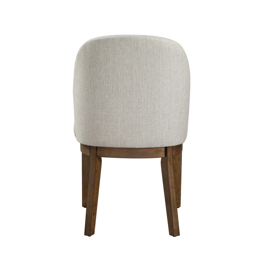 Enix Dining Chair Set of 2, Curved Back, Brown Wood, Gray Polyester